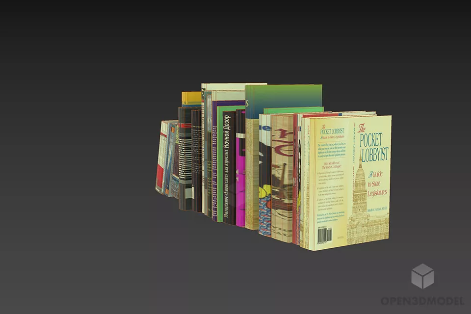 Library Books Stack With Lables 3d model 2