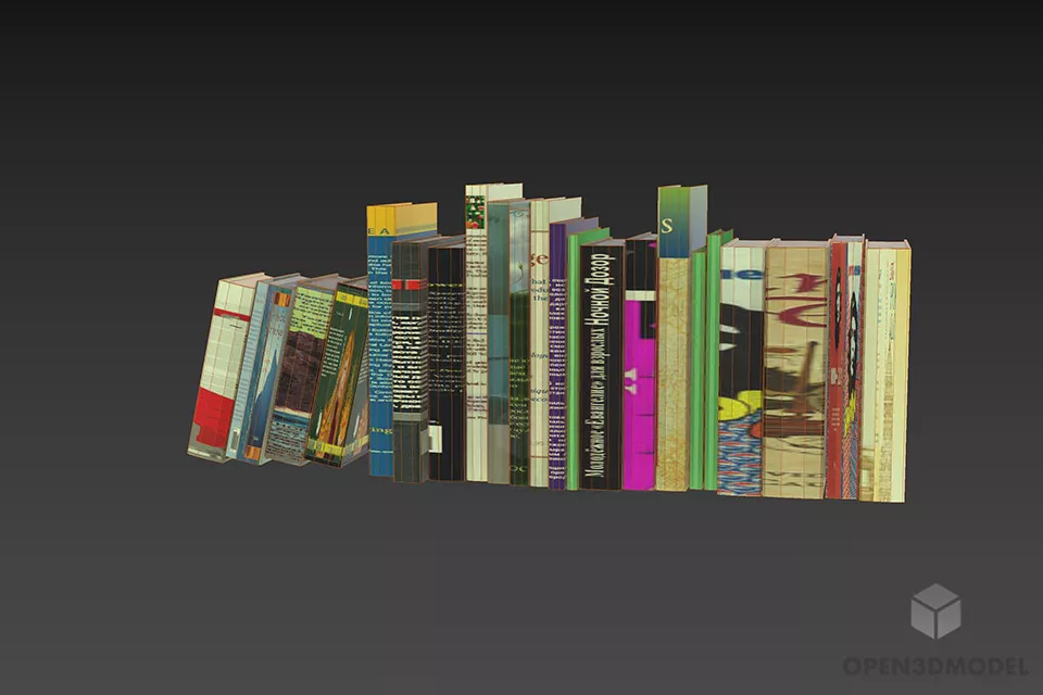 Library Books Stack With Lables 3d model 3