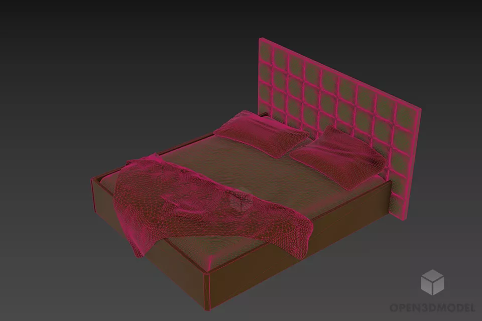 Double Bed With Mattress And Blanket 3d model 2