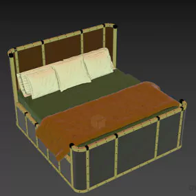 Antique Double Bed With High Back Panel 3d model