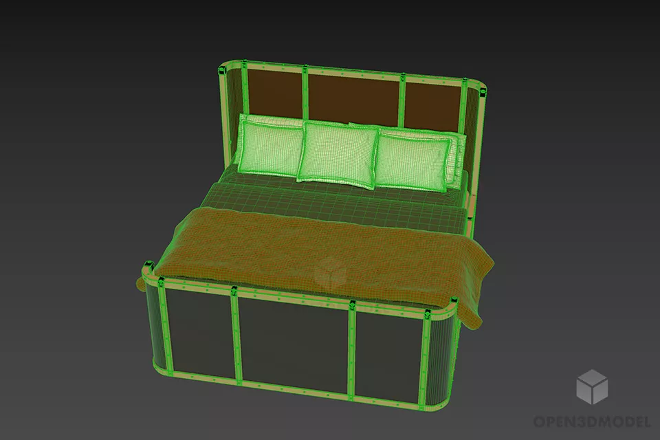 Antique Double Bed With High Back Panel 3d model 3