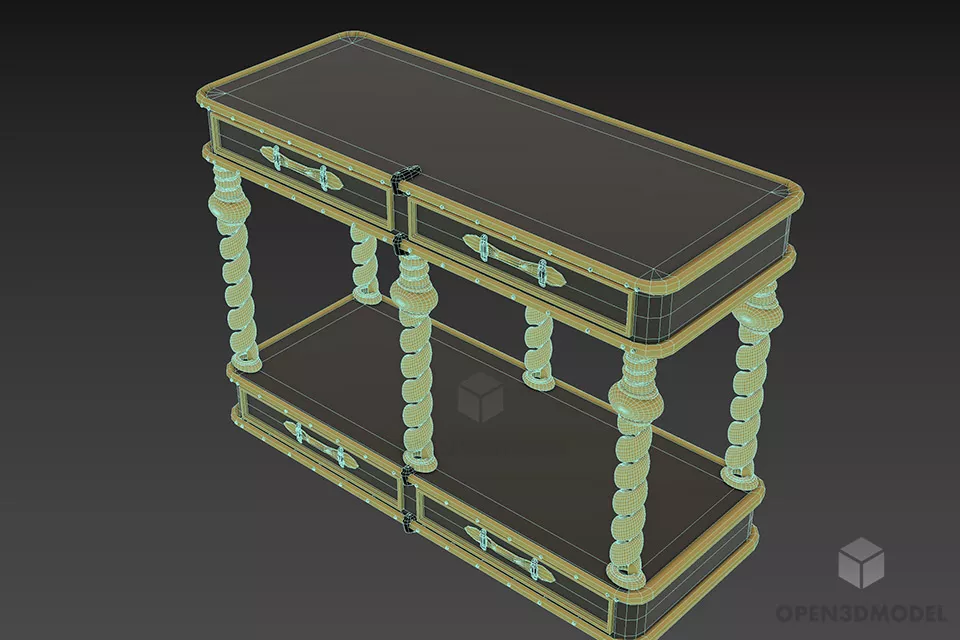 Retro Dressing Table With Thin Drawers 3d model 2