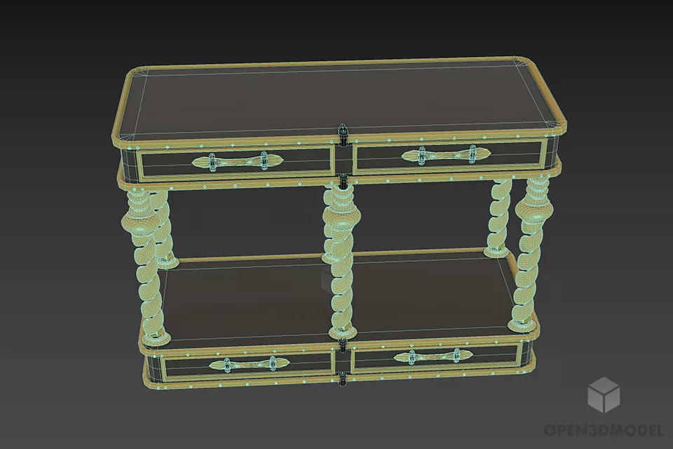 Retro Dressing Table With Thin Drawers 3d model 3