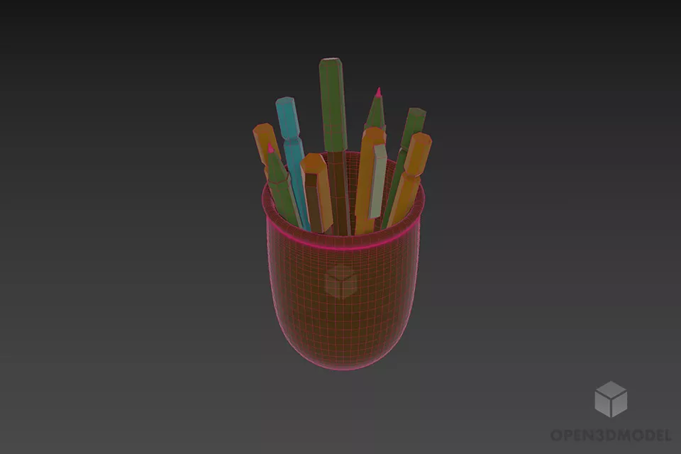 Pens In Pot Holder 3d model 2