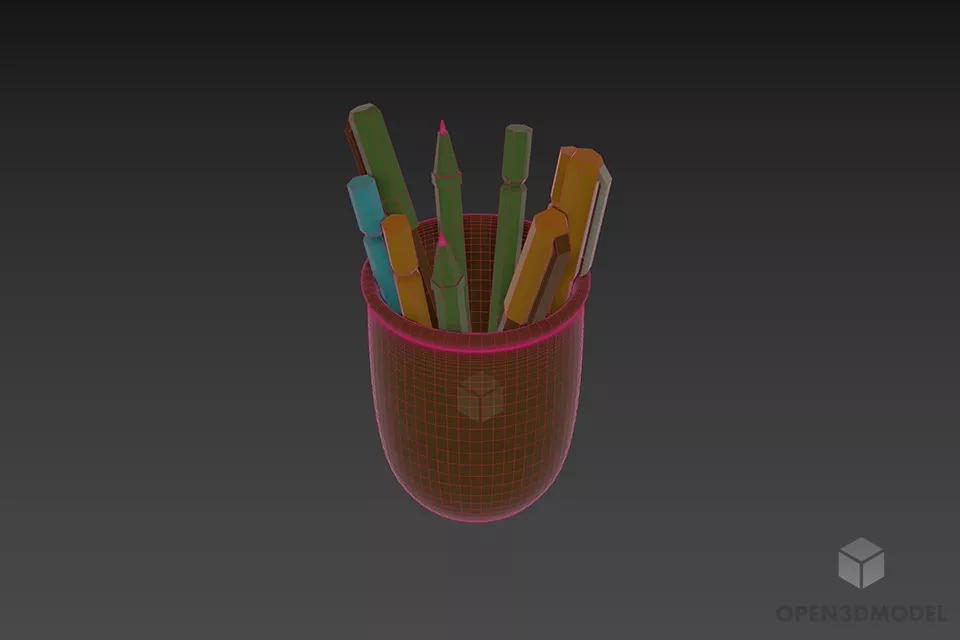 Pens In Pot Holder 3d model 3