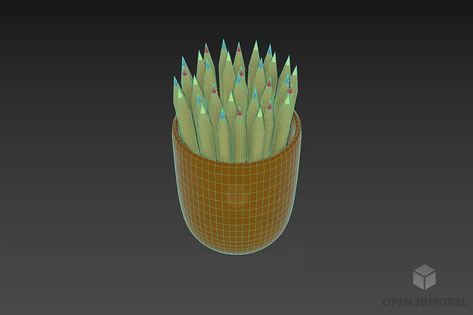 Pencils In Pot Holder 3d model 2
