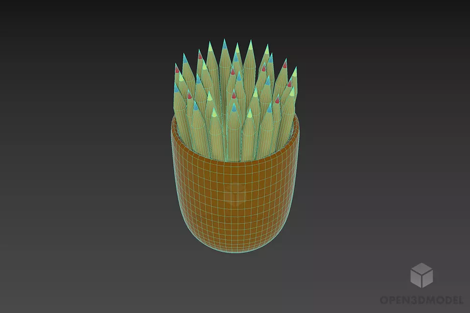 Pencils In Pot Holder 3d model 3