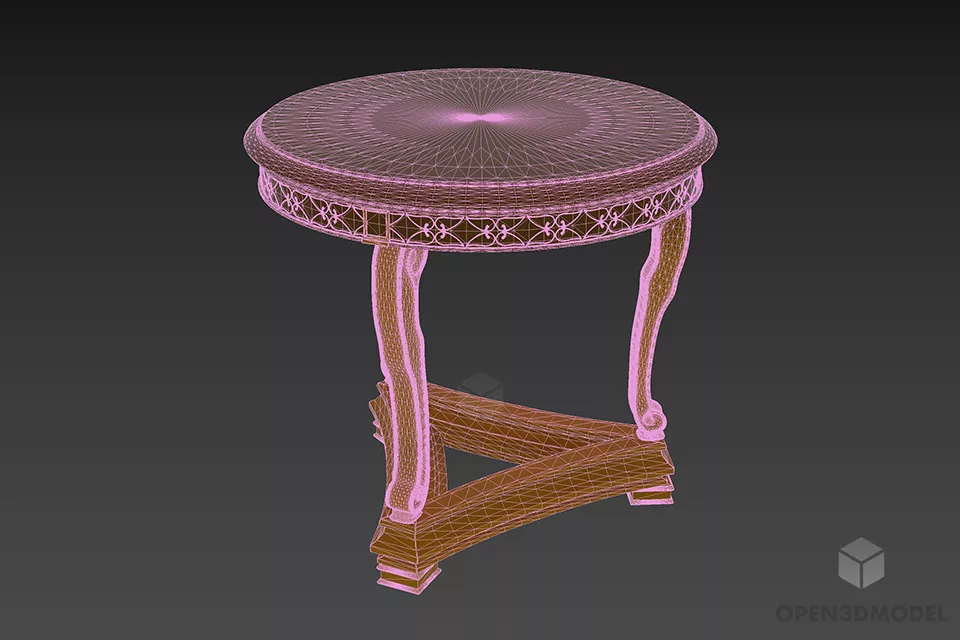 Antique Wood Table Round Shape 3d model 2