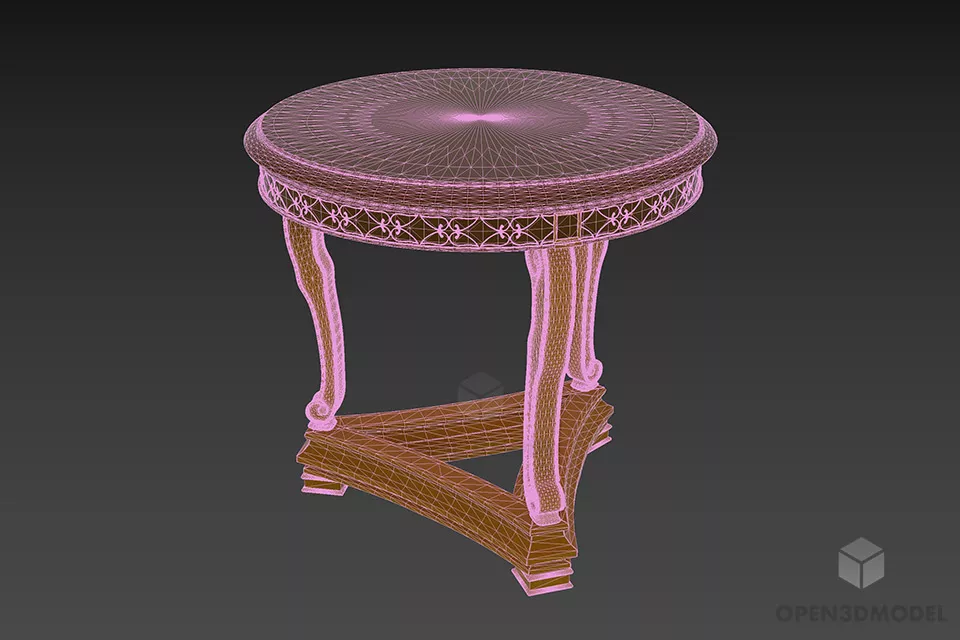 Antique Wood Table Round Shape 3d model 3