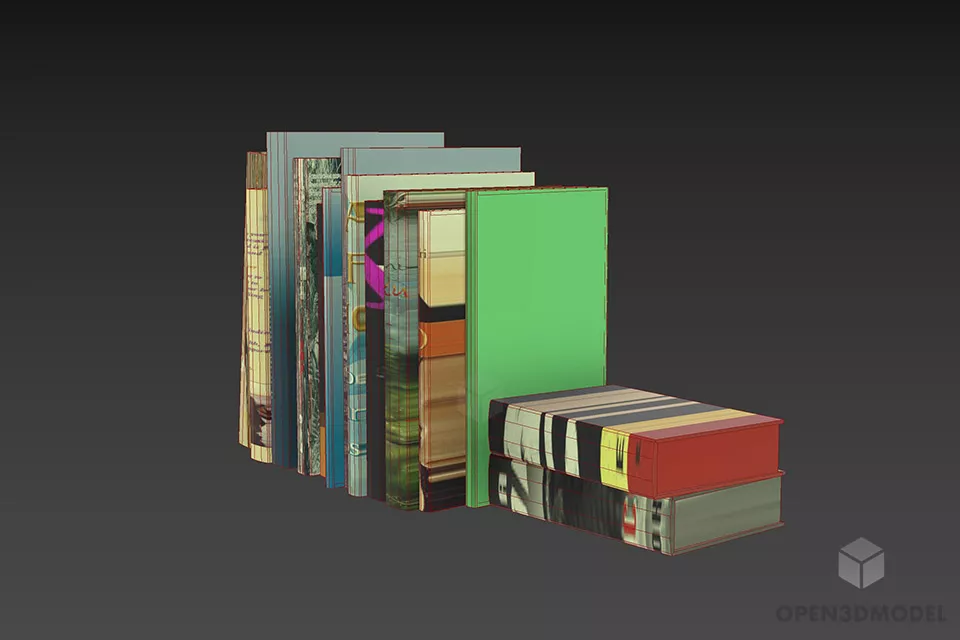 Book Stack Various Sizes With Novel Labels 3d model 2