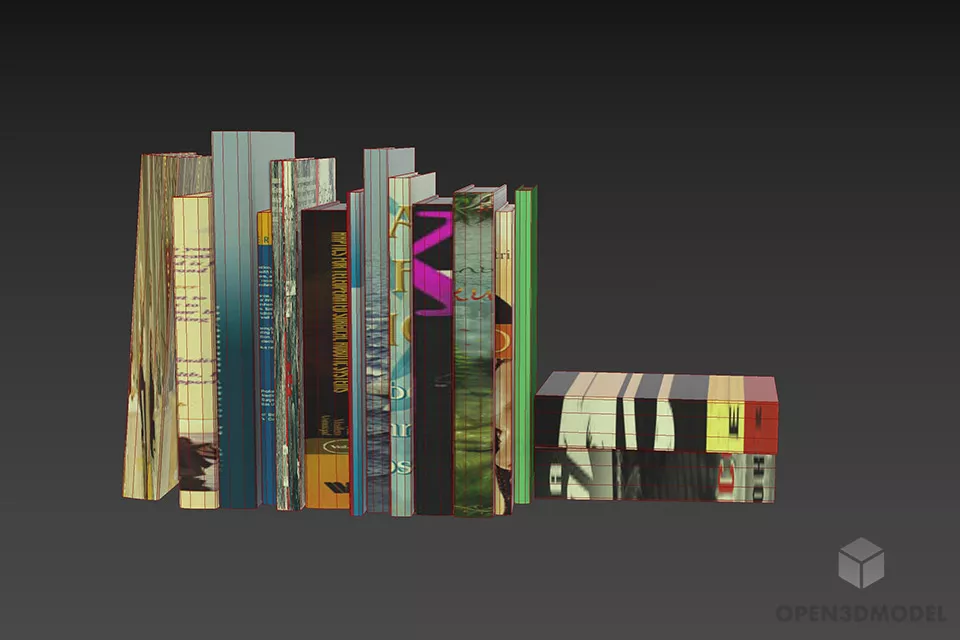 Book Stack Various Sizes With Novel Labels 3d model 3