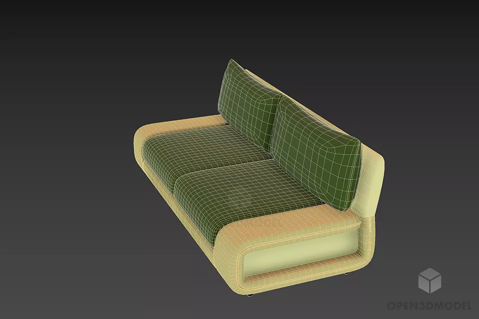 Smooth Upholstery Sofa Armless Two Seats 3d model 2