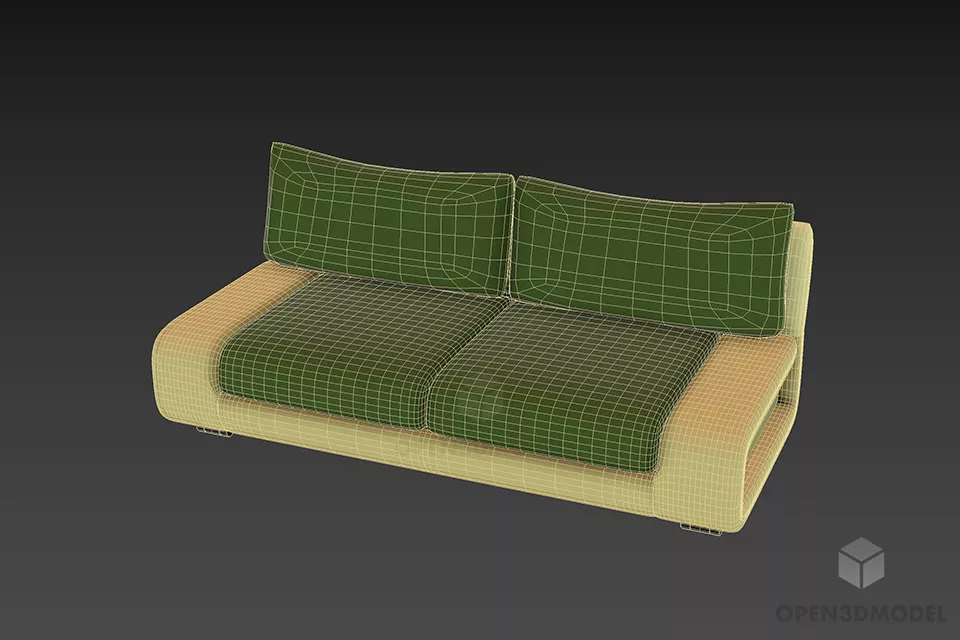 Smooth Upholstery Sofa Armless Two Seats 3d model 3