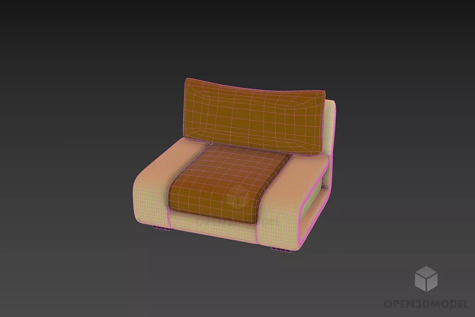 Smooth Edge Single Chair Armless Two Seats 3d model 3
