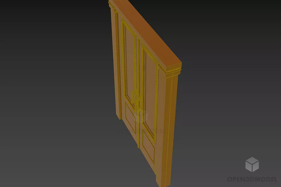 Antique Carved Frame Door With Glass Windows 3d model 2