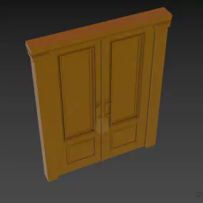 Antique Carved Frame Door With Glass Windows 3d model