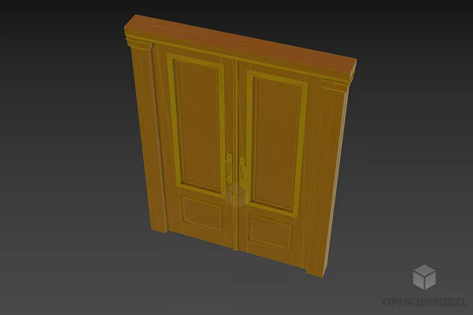 Antique Carved Frame Door With Glass Windows 3d model 3