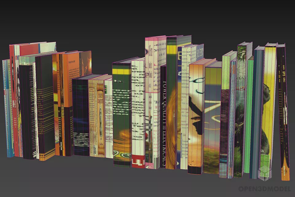 Various Books Stack With Labels 3d model 3