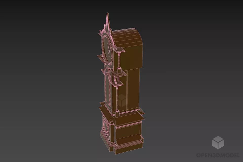 Antique Carved Clock Tower 3d model 2