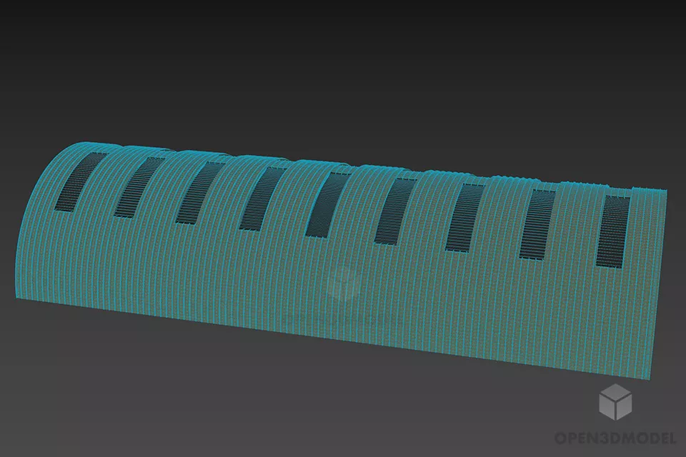Steel Hangar Building Curved Roof 3d model 2