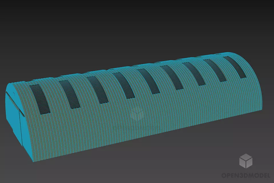 Steel Hangar Building Curved Roof 3d model 3