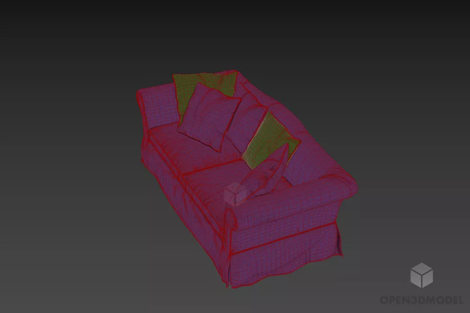 Upholstered Leather Sofa Slipcovered 3d model 2