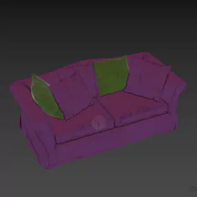 Upholstered Leather Sofa Slipcovered 3d model