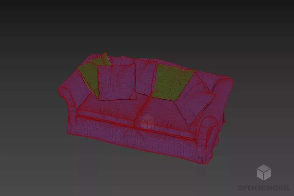 Upholstered Leather Sofa Slipcovered 3d model 3