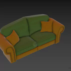 Vintage Brown Leather Sofa With Pillow 3d model