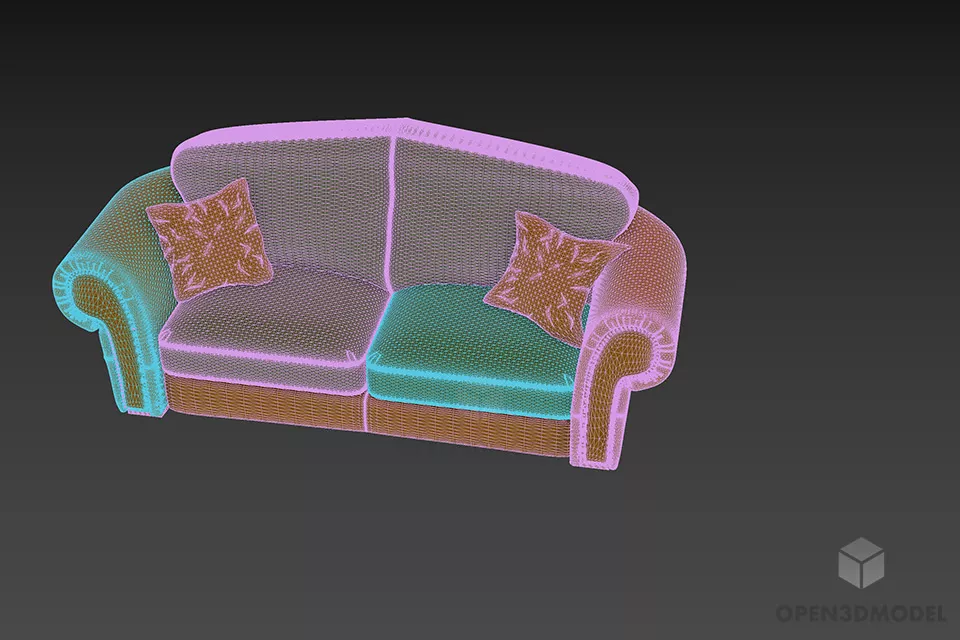 Vintage Brown Leather Sofa With Pillow 3d model 3