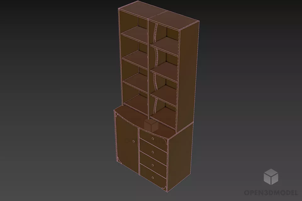 Bedroom Locker With Multiple Drawers And Self 3d model 2