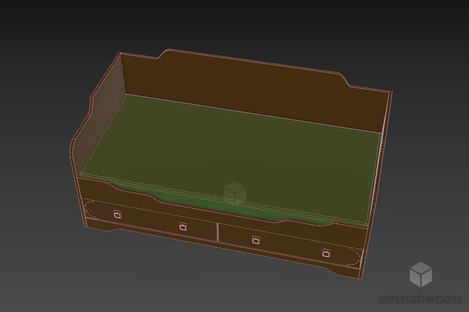 Simple Walnut Bed With Drawers Under 3d model 3