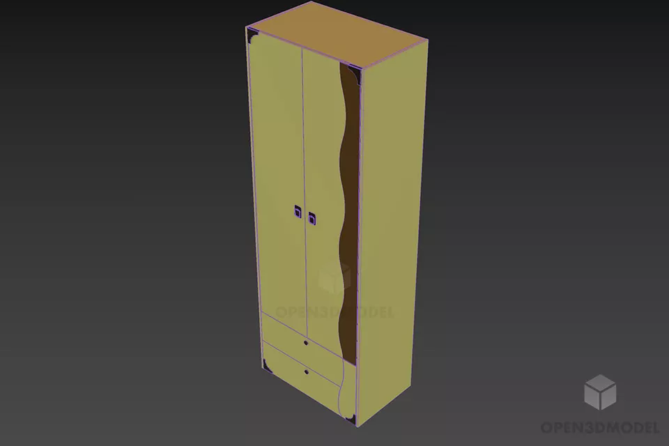 Kidroom Wardrobe With Curved Decorative Door 3d model 2
