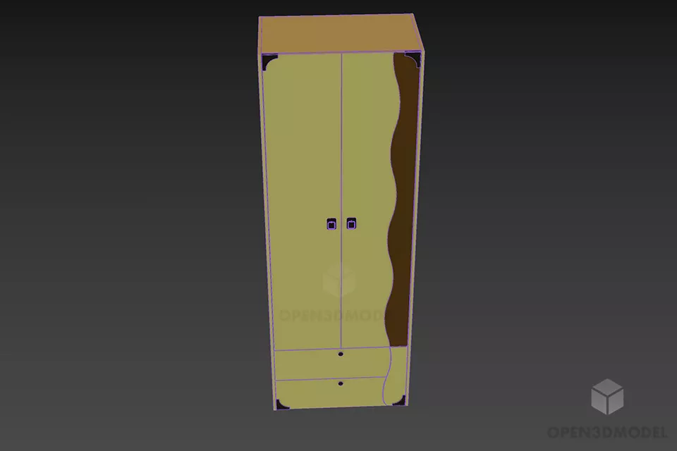 Kidroom Wardrobe With Curved Decorative Door 3d model 3
