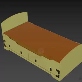 Wooden Single Bed With Under Drawers 3d model