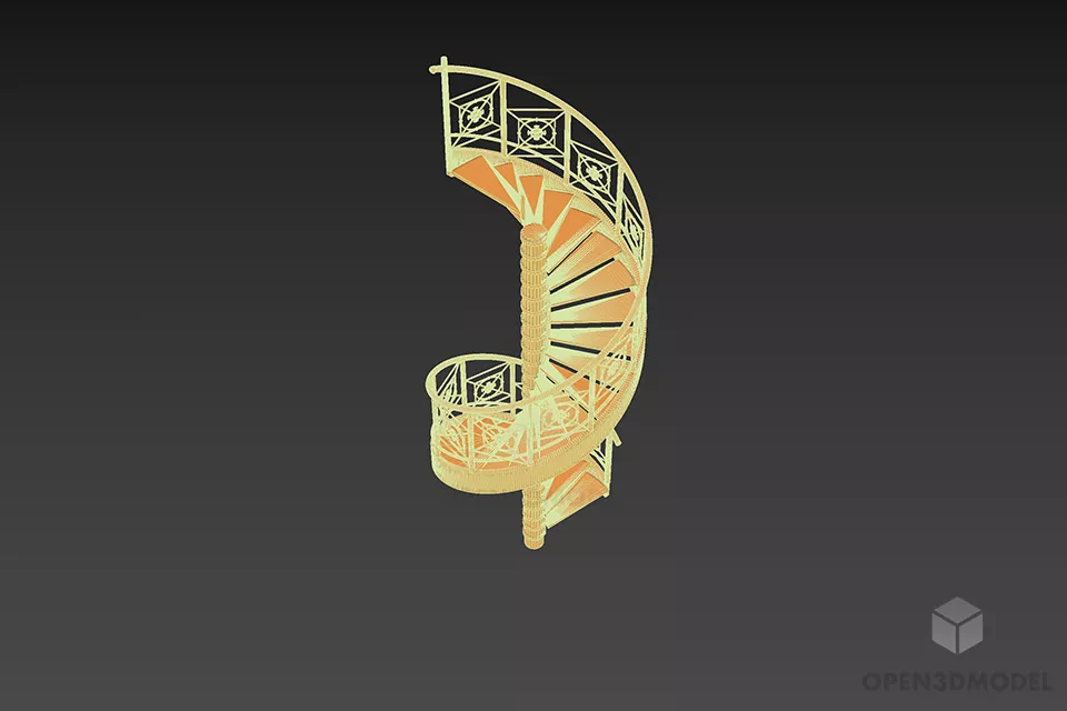 Spiral Stair With Iron Rail Decorative 3d model 2