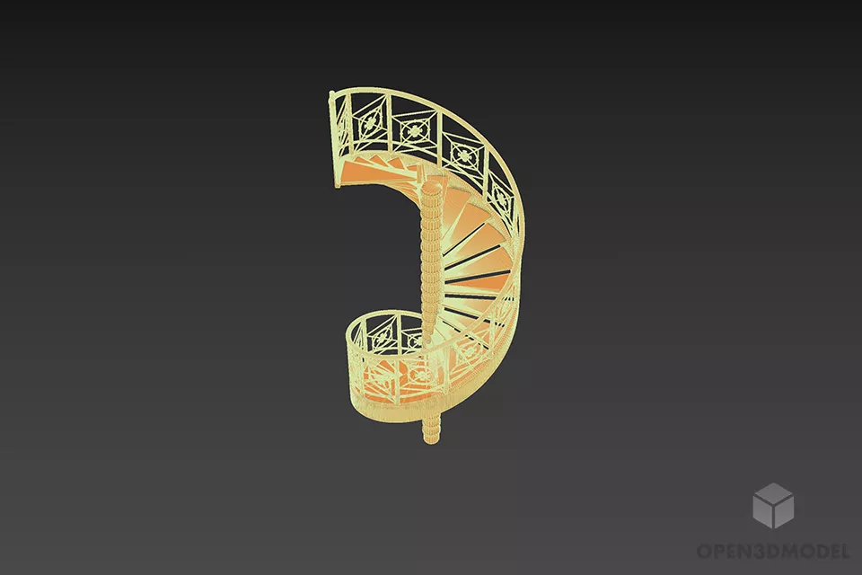 Spiral Stair With Iron Rail Decorative 3d model 3