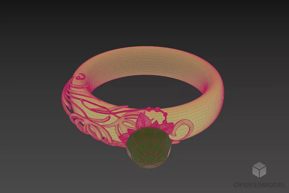 Jewelry Gold Ring With Diamond 3d model 3