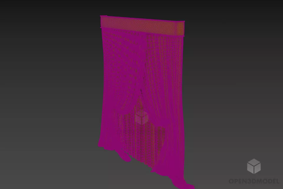 Vintage Textile Curtain Two Layers 3d model 2