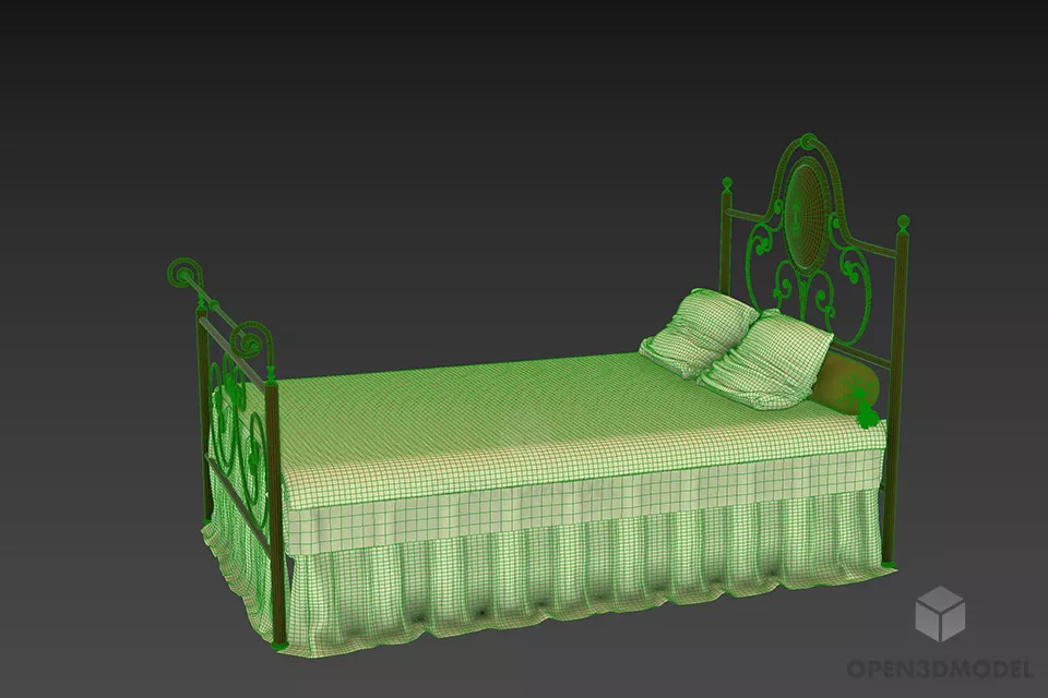 Retro Steel Bed With Mattress 3d model 2