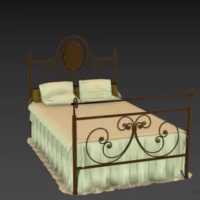 Retro Steel Bed With Mattress 3d model