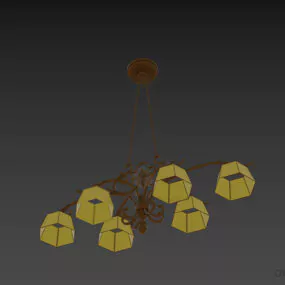 Antique Brass Pendant Lamp With Six Shades 3d model