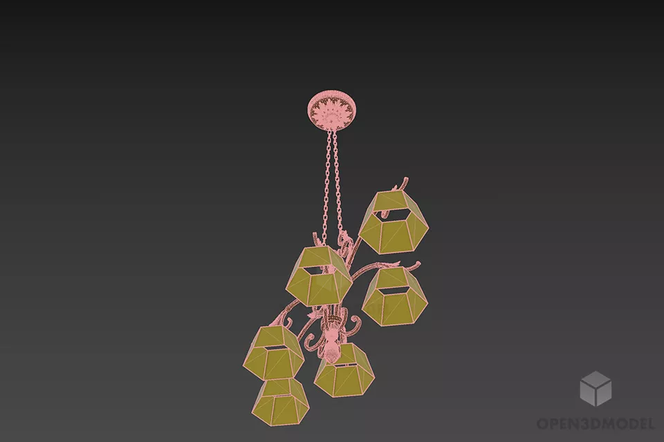 Antique Brass Pendant Lamp With Six Shades 3d model 3
