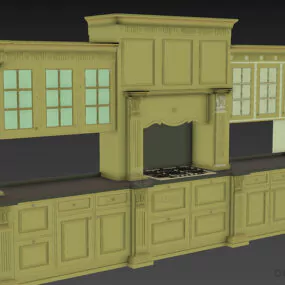 Retro Antique Kitchen Wooden Finished 3d model