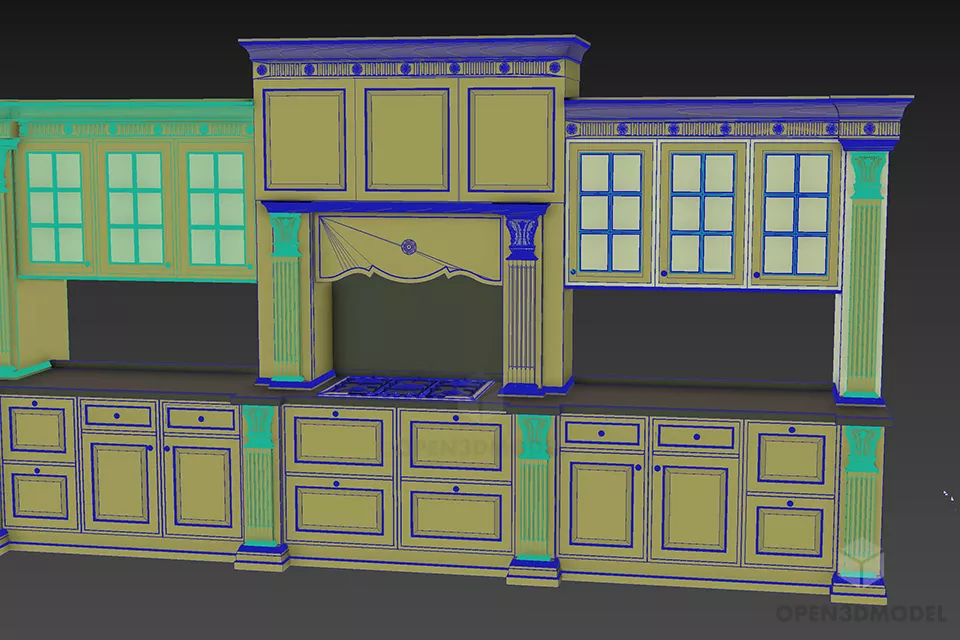 Retro Antique Kitchen Wooden Finished 3d model 3