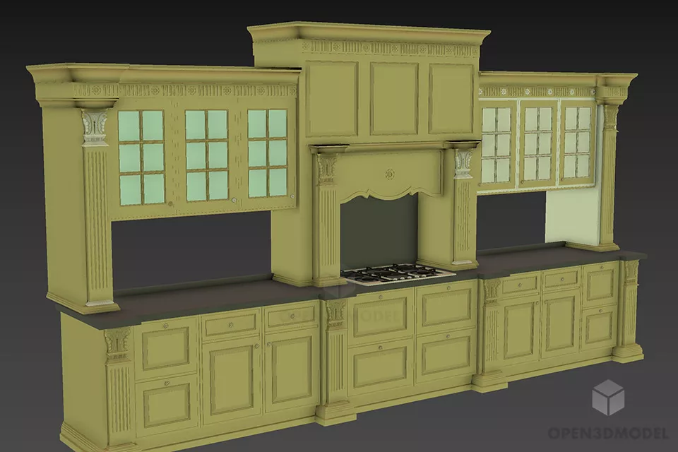 Antique European Glasscase Kitchen Cabinet 3d model