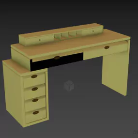 Ash Wood Work Table With Drawers 3d model