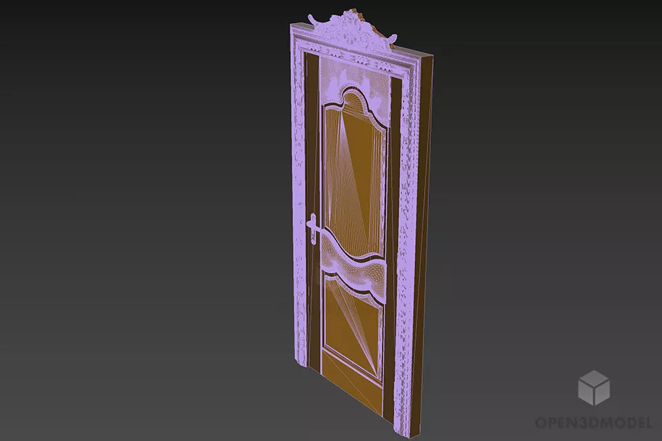 Door With Brass Carved Frame 3d model 2