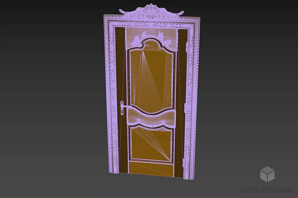 Door With Brass Carved Frame 3d model 3