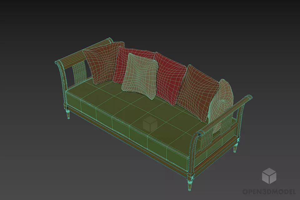 Wood Frame Sofa Sald With Pillow 3d model 2